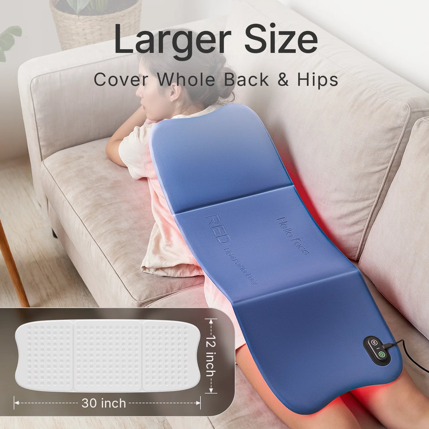 Red Light Therapy Pad 660nm 850nm for Body Pain Relief, Large 30x12inch Mat with Timer - Hello Face L7 Tri-Chip Near Infrared