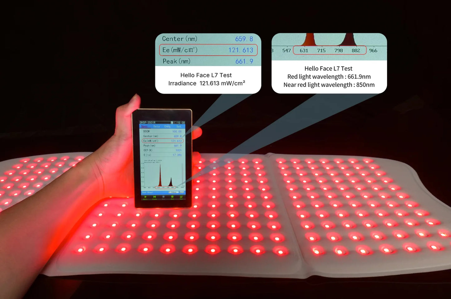 Red Light Therapy Pad 660nm 850nm for Body Pain Relief, Large 30x12inch Mat with Timer - Hello Face L7 Tri-Chip Near Infrared
